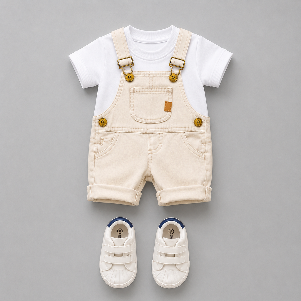 Baby Boy Denim Dungaree Set with Blue Tee 👶🩵