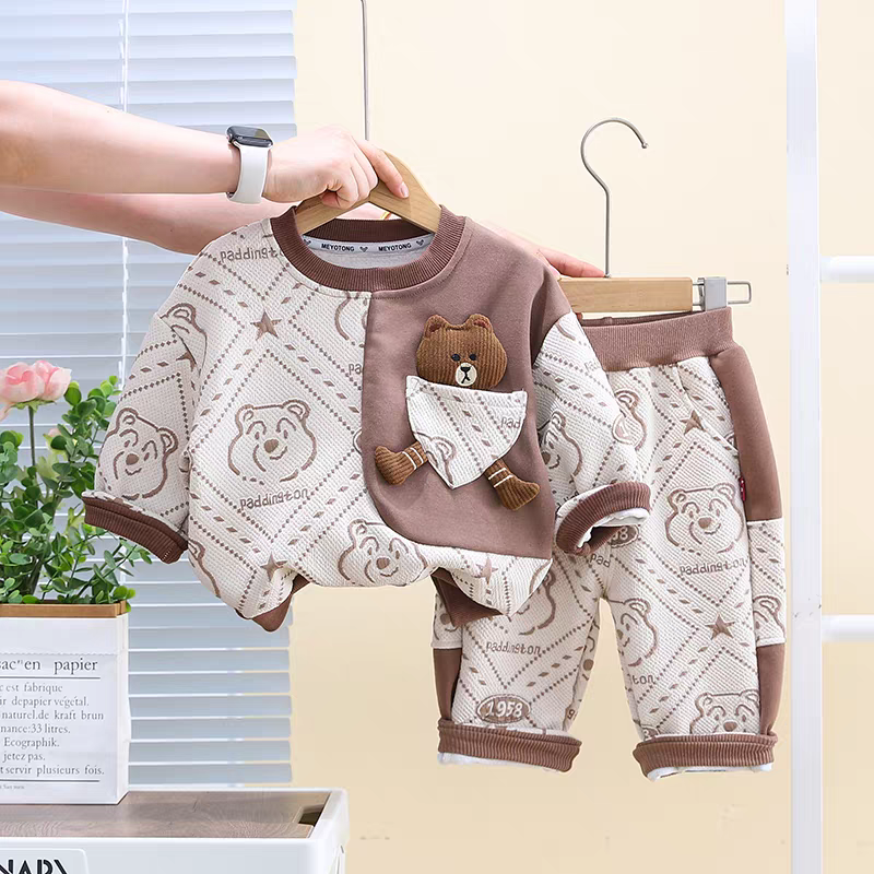 Cute Teddy Print Boys Co-ord Set