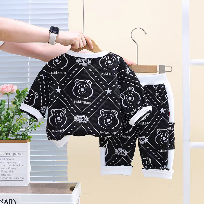 Cute Teddy Print Boys Co-ord Set